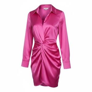 Pink Satin Twist-Front Mini Dress